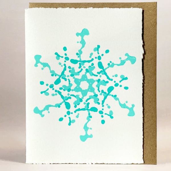 SeaSpray Snowflake Christmas Card - Original Hand Printed Lino Cut 