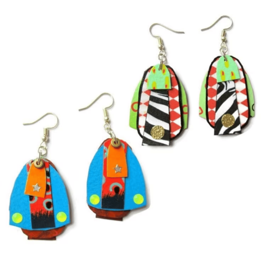 Reversible Earrings Colourful Bright Large Arty Geometric Two In One Jewellery