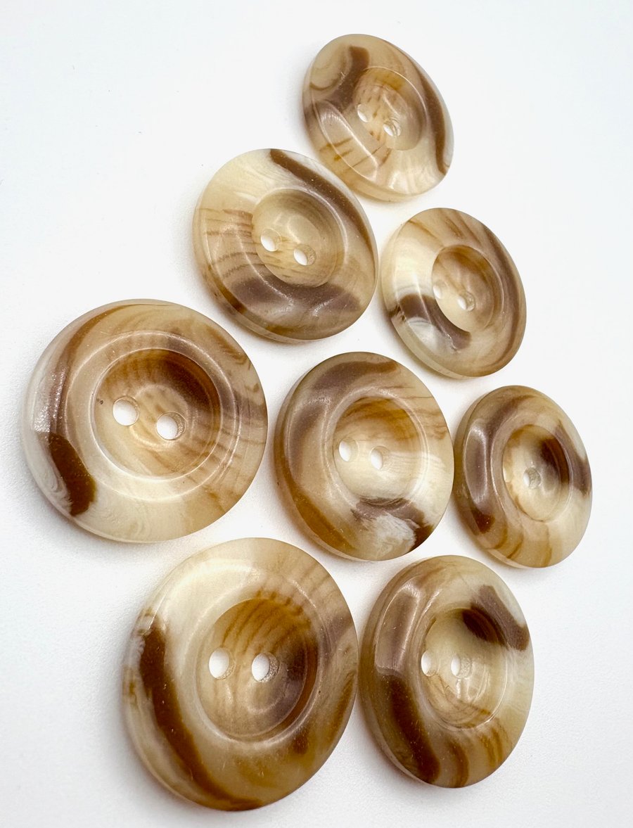 8 Glossy Cream and Brown Dish Buttons, 28mm Wide! Coats and Chunky Knits