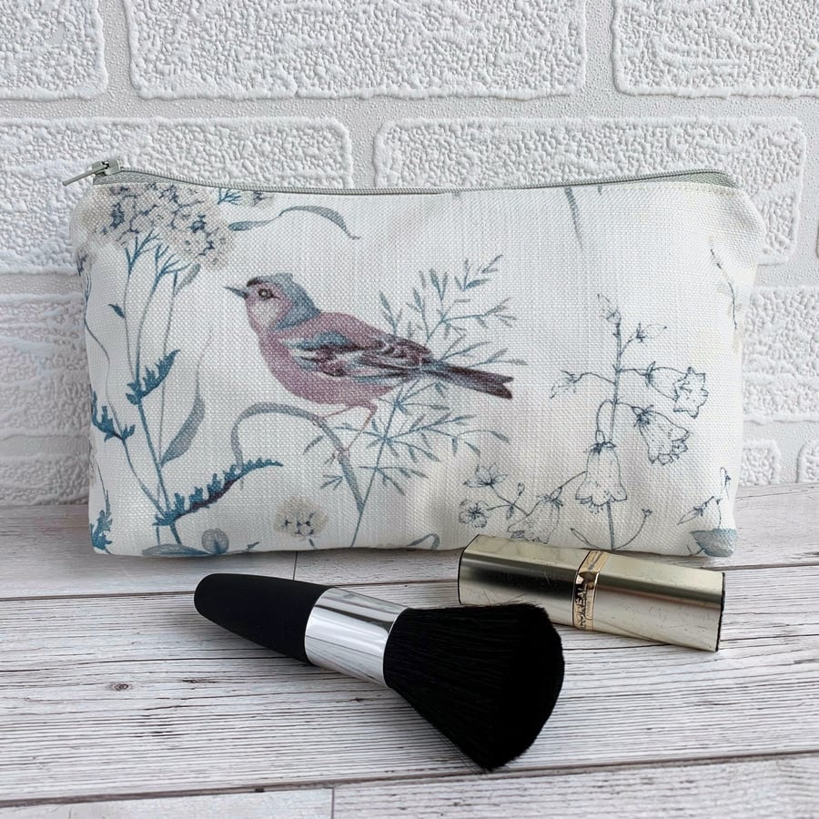 Make up bag, Cosmetic Bag with Chaffinch, Wild Flowers and Grasses