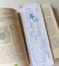 Hand Embroidered Bookmark - Blue Flower - Created using Upcycled Vintage Fabric - Image 1