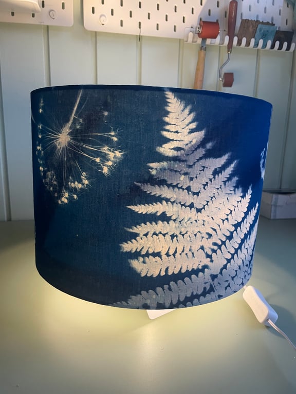 Cyanotype Fern and Allium Lampshade