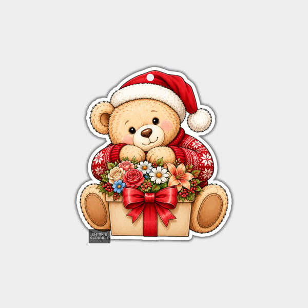 Unique Funny Christmas Gift Tags For Adults, 6pk - Cute Teddy Bear & Flowers