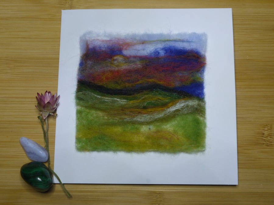 Handmade needle felted Twilight Moon greetings card