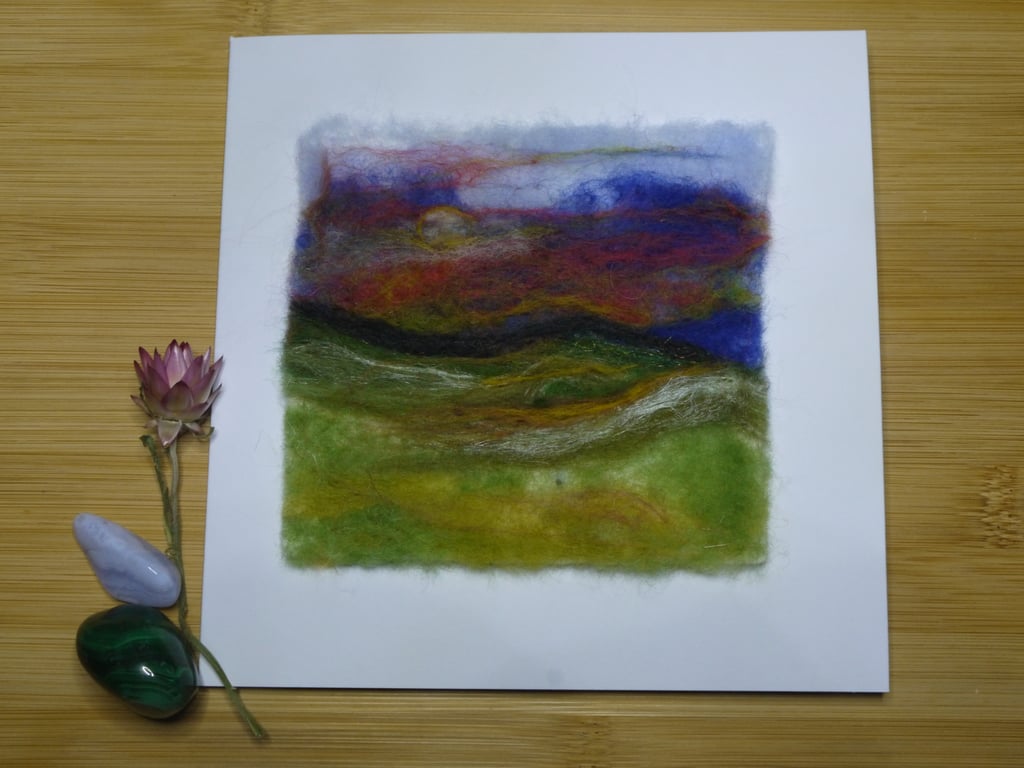 Handmade needle felted Twilight Moon greetings card