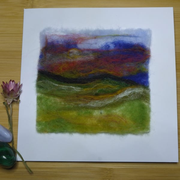 Handmade needle felted Twilight Moon greetings card