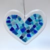 Fused Glass Heart Hanging (Blues) - Handmade Glass Decoration