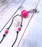 Large stylish boho wooden pendant necklace (pink and silver) - Image 5