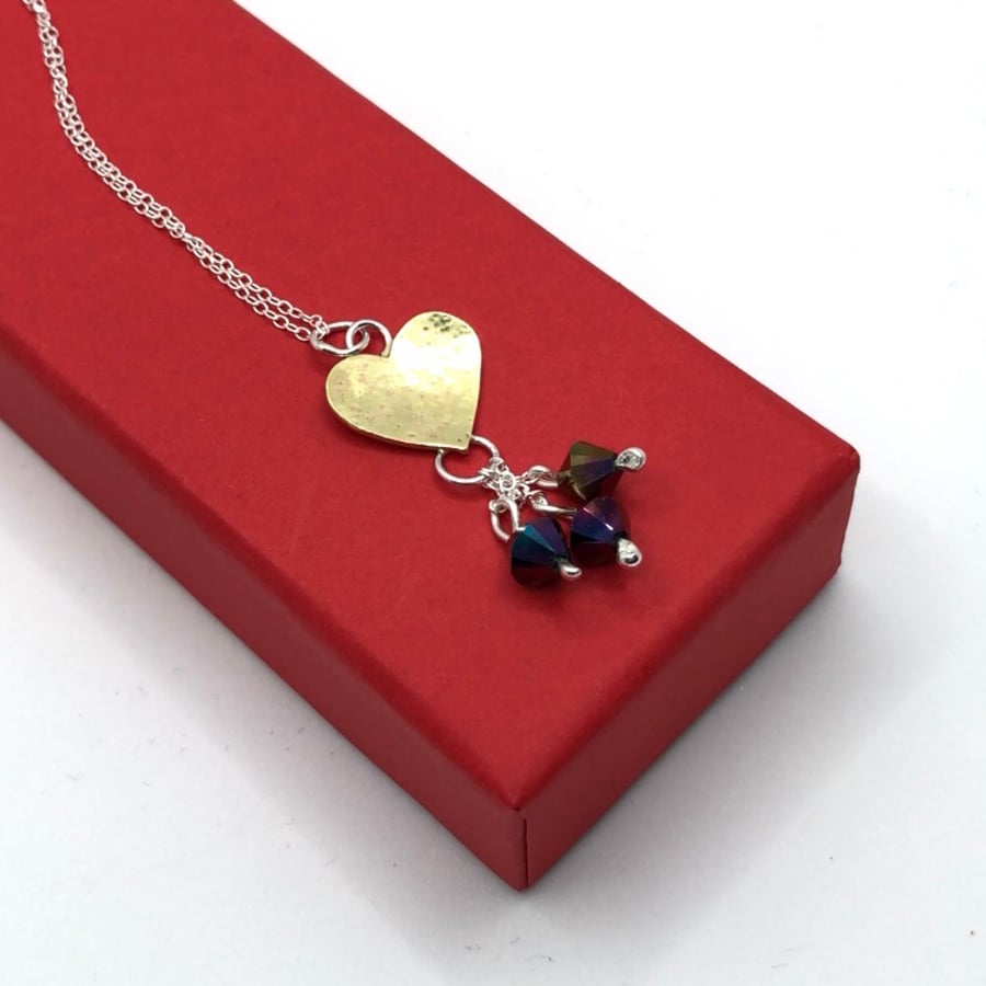 Brass heart and Swarovski beaded pendant