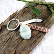 Keyring, Sterling Silver Waves with Copper Bar and Ocean Jasper Gemstone