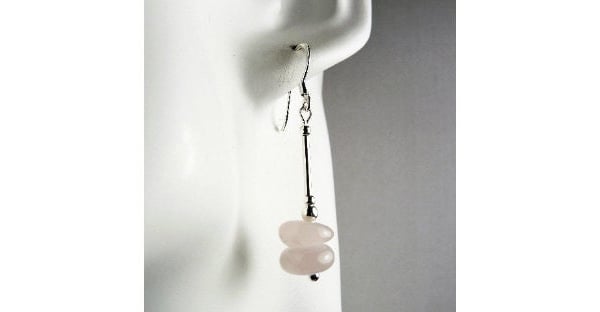 Rose Quartz natural stone drop earrings, sterling silver, pale pink, nuggets