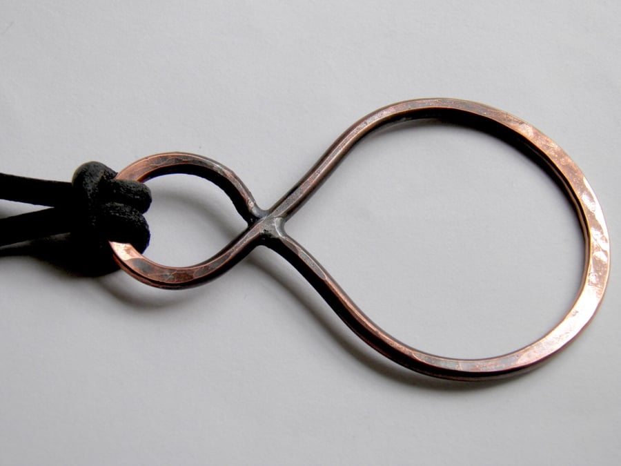 Oxidised Copper Necklace on Leather Large Infinity