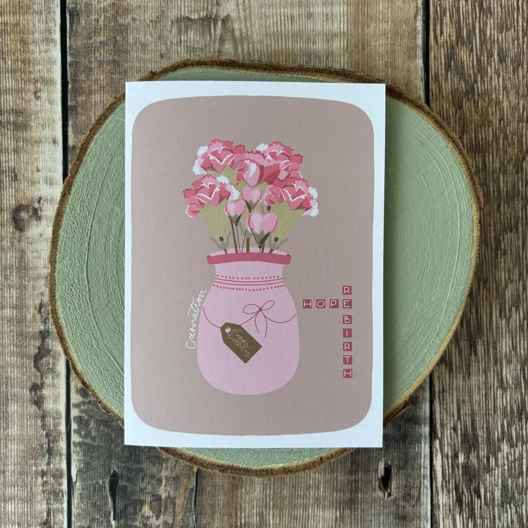 Carnation Birthday Card: January Birth Flower, Winter Nature