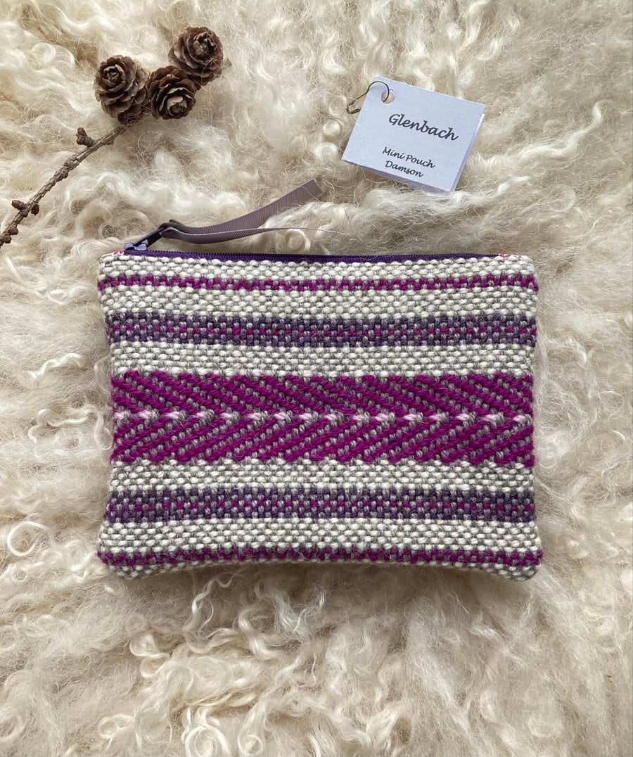 Mini Pouch - Damson. Handwoven in Wales