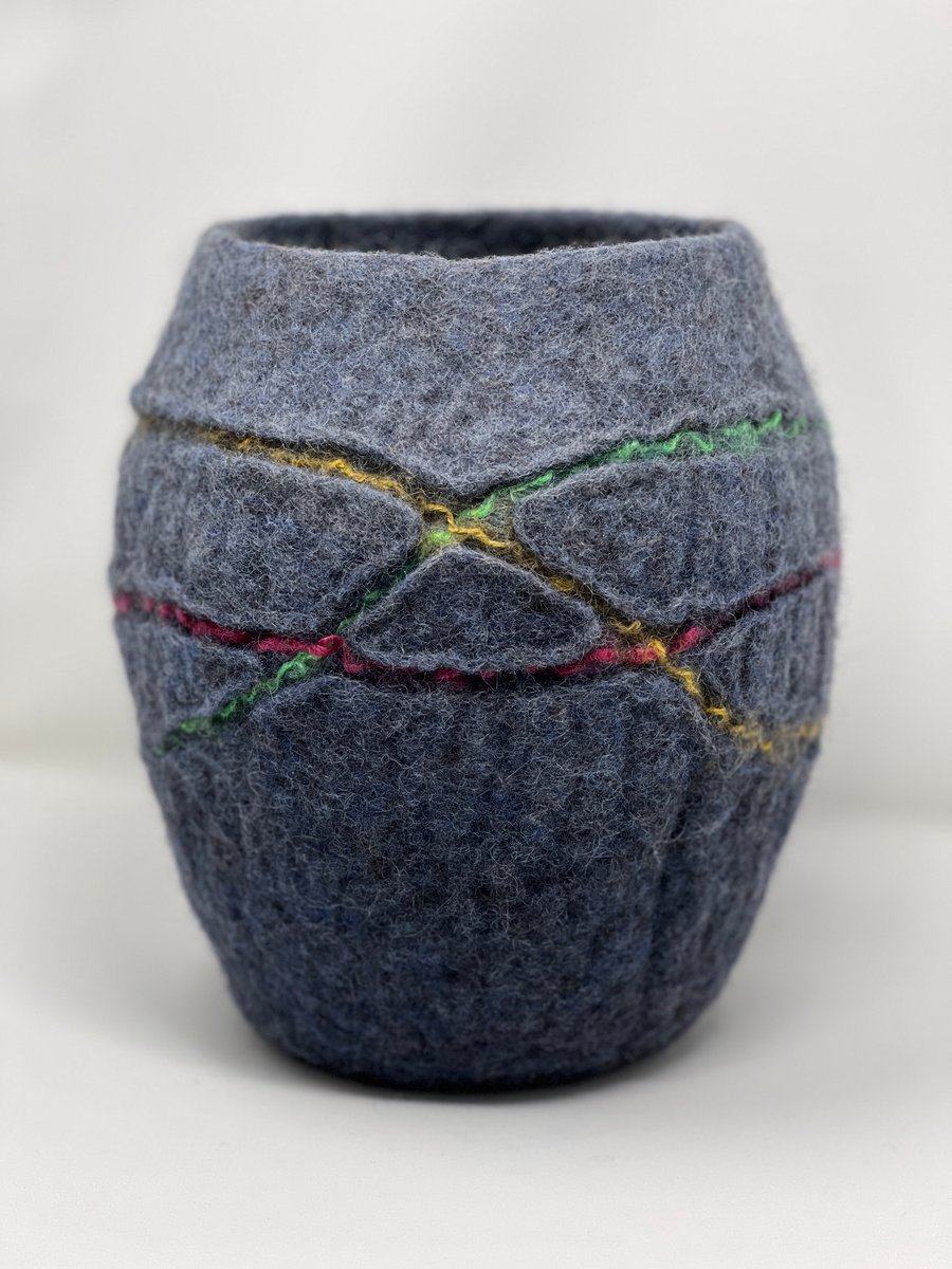 Medium Grey Blue Art Bowl Vase