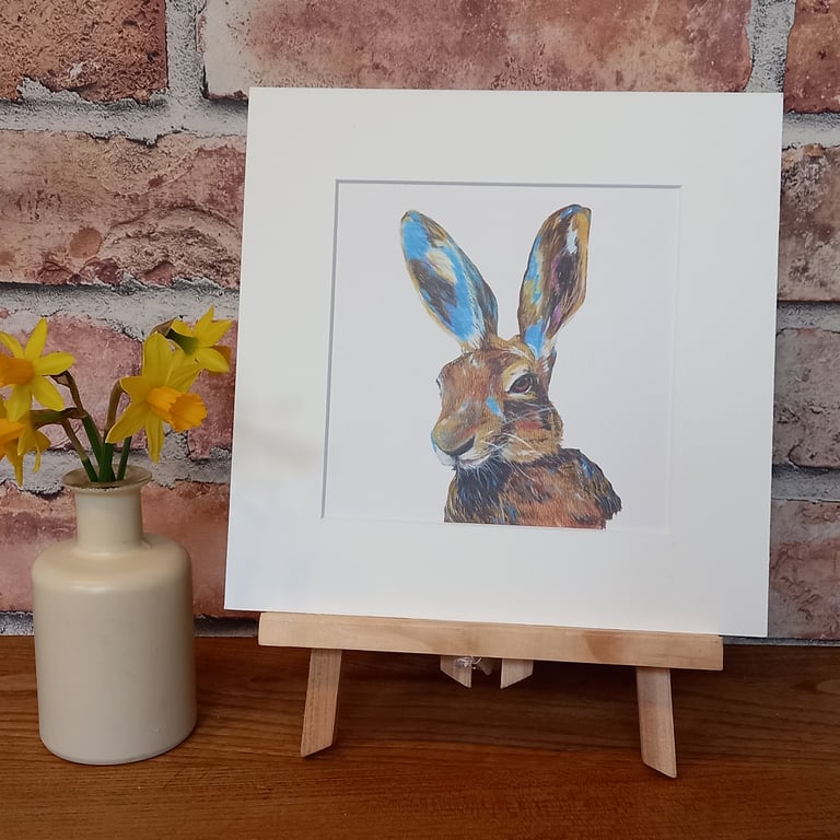 Hare mounted art print