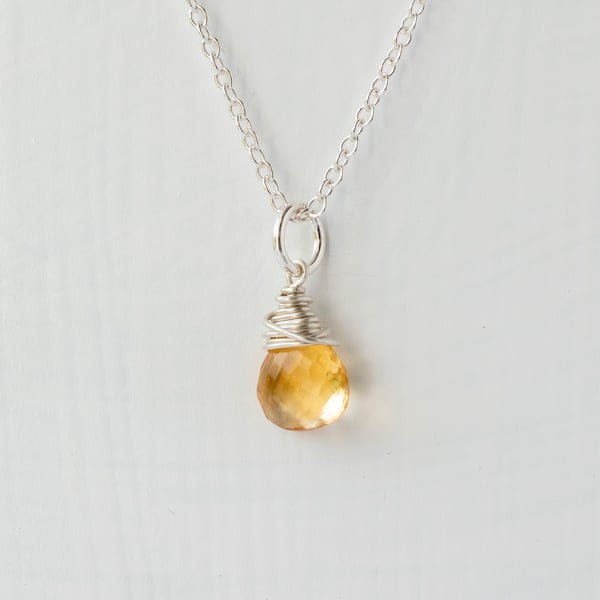 Citrine Briolette and Sterling Silver Pendant