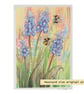 Bees with blue grape hyacinth flowers, original art, letterbox gift idea