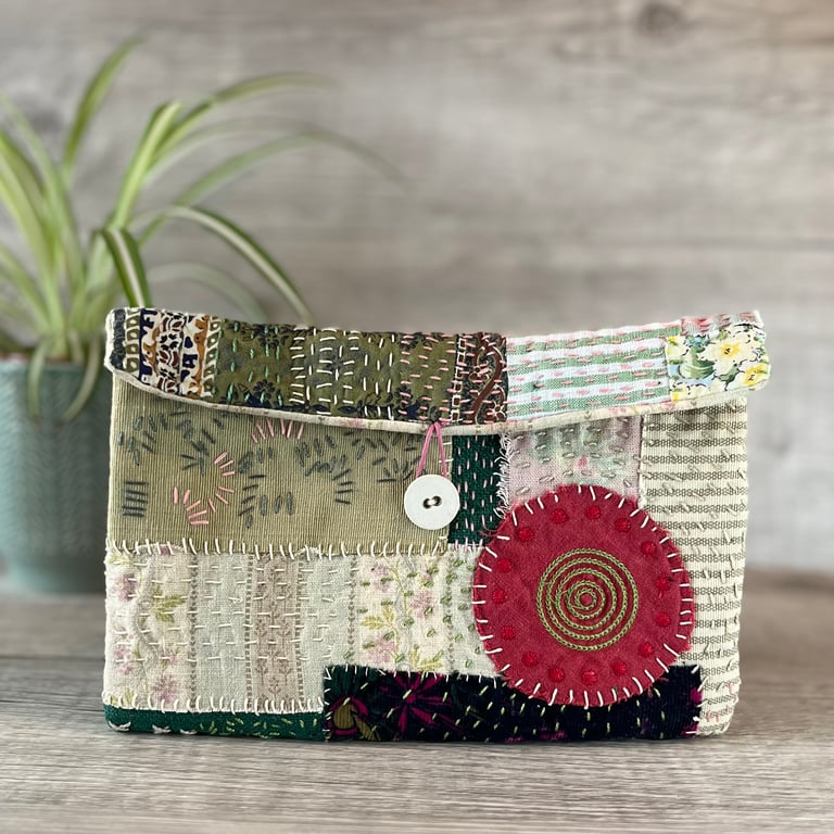 Hand Embroidered One of a Kind Clutch Bag 