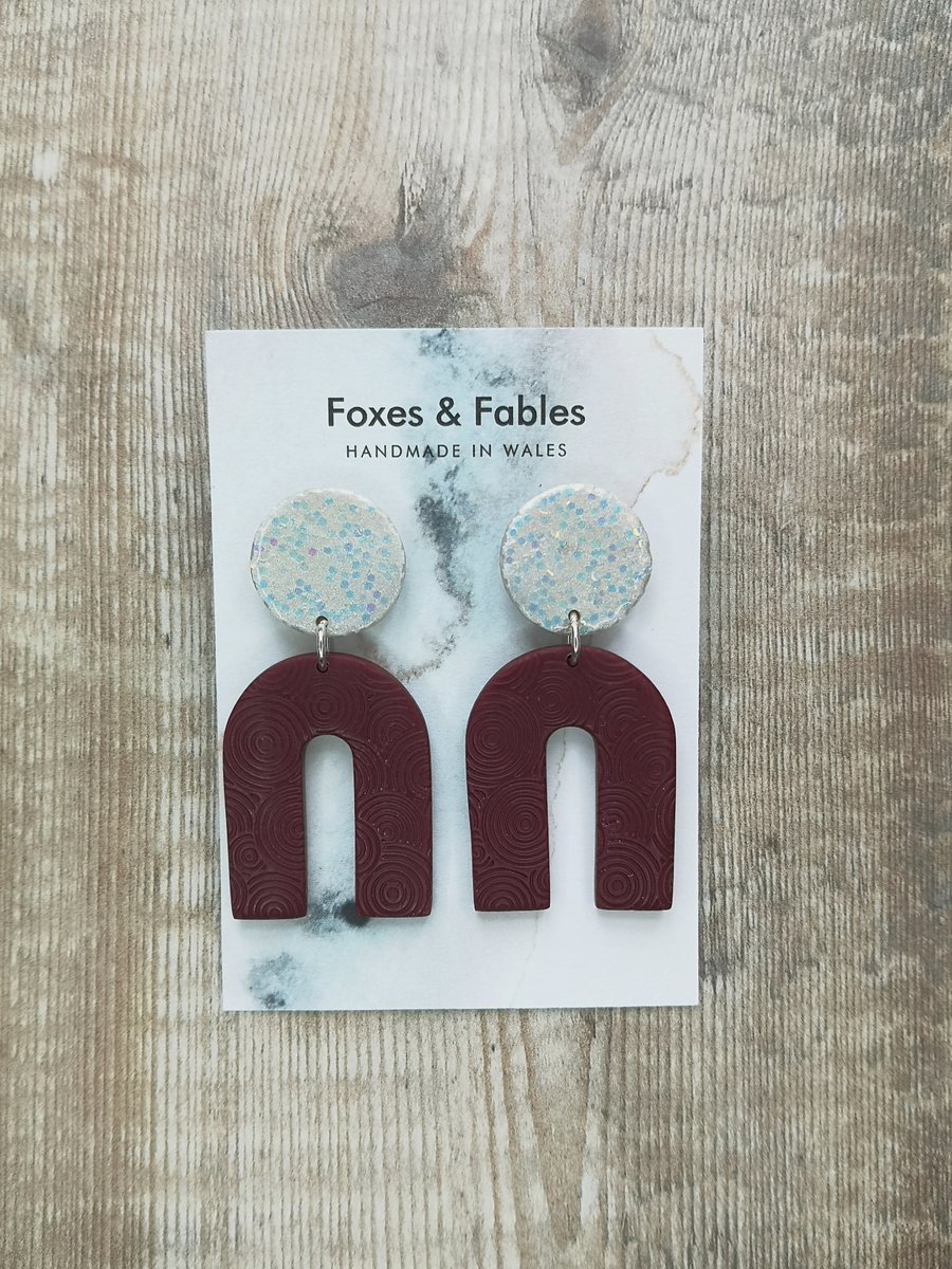 Ariel Collection Burgundy Arch Earrings