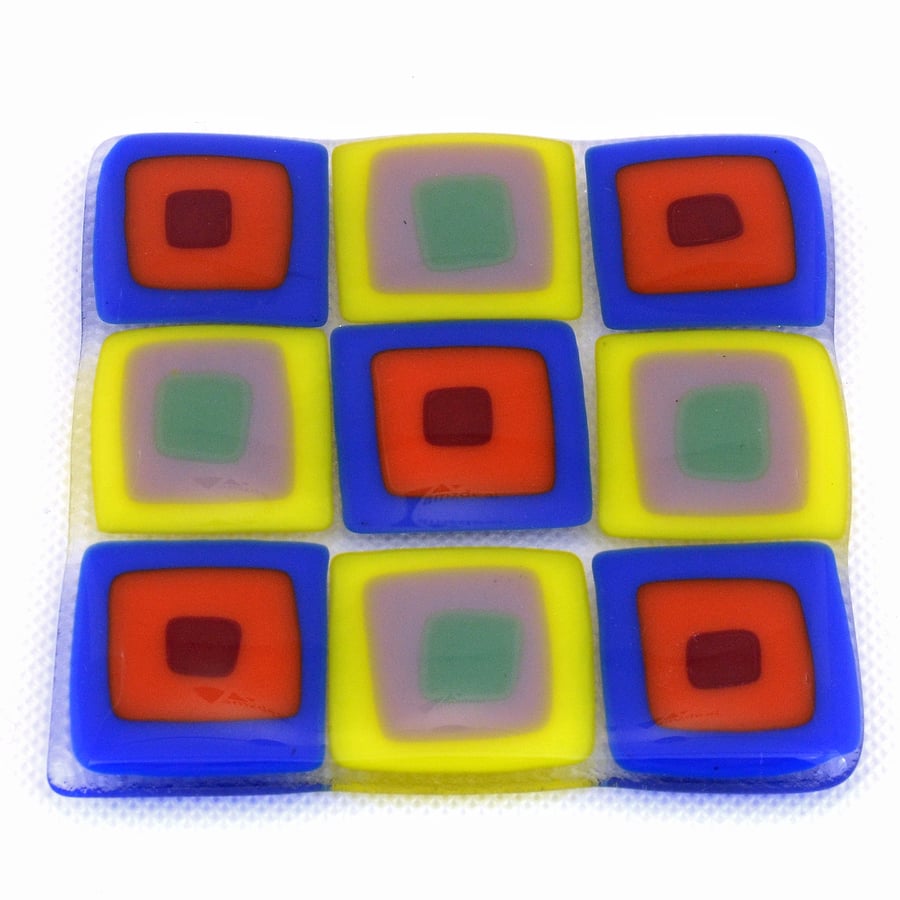 Blue and yellow retro glass coaster