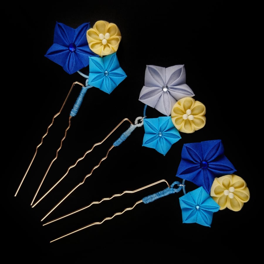 Floral Dangling Hair Pin: Aster & Platycodon (1 pcs)