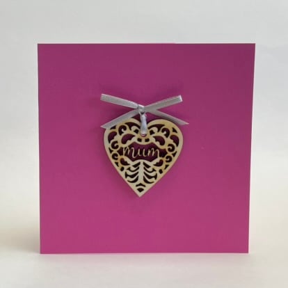 'Mum' heart card with detachable decoration