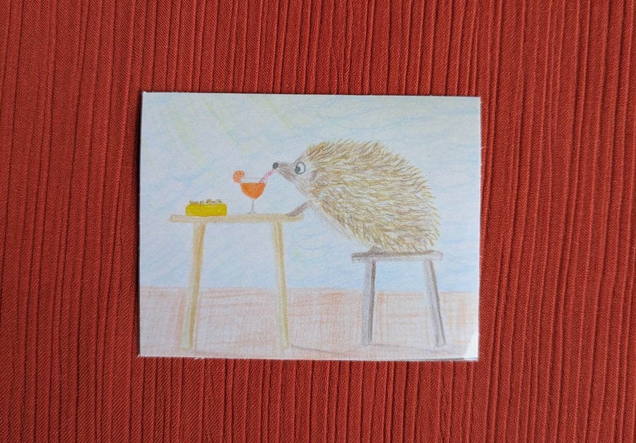 Hedgehog drinking a spritz illustrated sticker