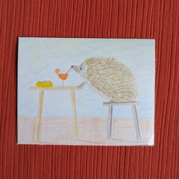 Hedgehog drinking a spritz illustrated sticker
