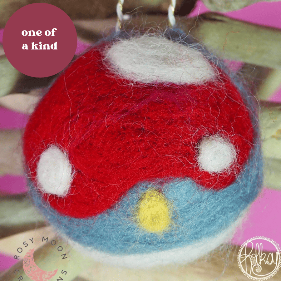 Wool Felted Toadstool Christmas Bauble