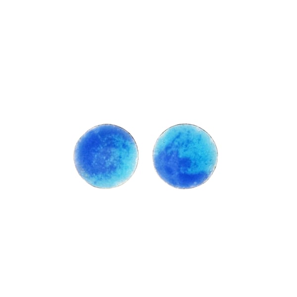 Silver blue mix enamel Rockpool stud earrings - small