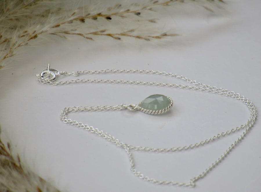 'Sea Green' Aquamarine pear drop pendant necklace SS