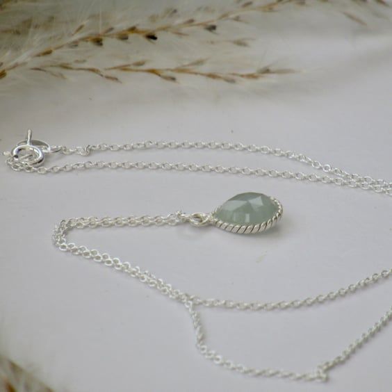 'Sea Green' Aquamarine pear drop pendant necklace SS