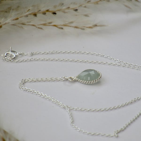 'Sea Green' Aquamarine pear drop pendant necklace SS
