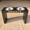 Customised Raised Wooden Dog Feeder. Stainless Steel Bowls. 