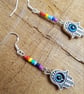 Handmade Rainbow Chakra All Seeing Eye Hamsa Hand earrings - Image 1