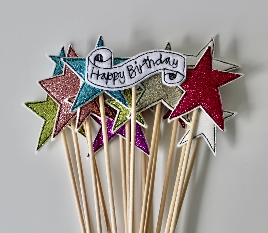 'Happy Birthday' Stars - Cake Toppers