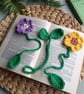 Crochet Bookmark Set of 3, Flowers & Leaves