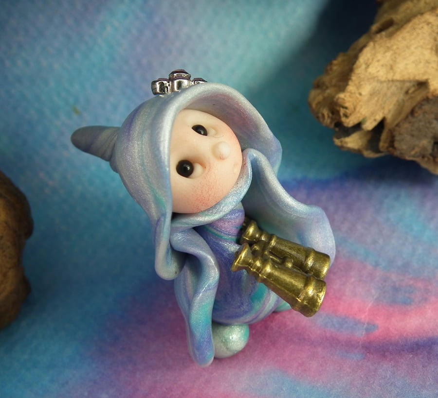 Tiny Gnome Maiden 'Toria' with binoculars OOAK Sculpt by Ann Galvin
