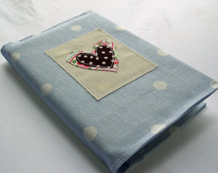 Textile Applique Heart Diary 2015 in Blue Polka Print