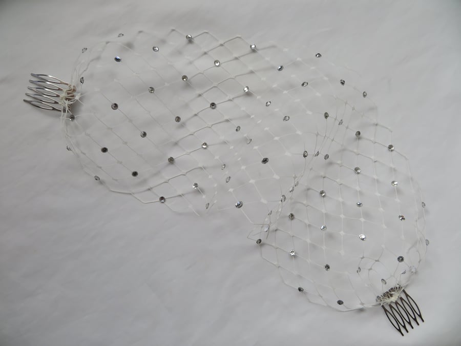 Ivory Narrow Embellished Crystal Rhinestone Merry Widow Bandeau Eye Veil 