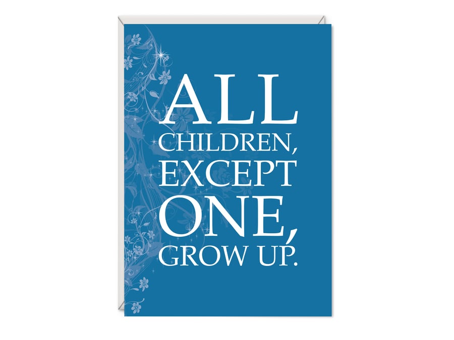 Peter Pan Greetings Card Literary Gift - Neverland Word Art Card - Opening Line 