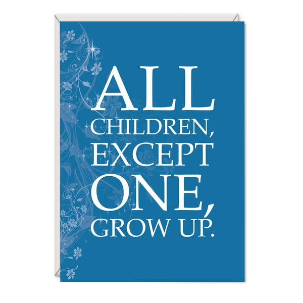 Peter Pan Greetings Card Literary Gift - Neverland Word Art Card - Opening Line 