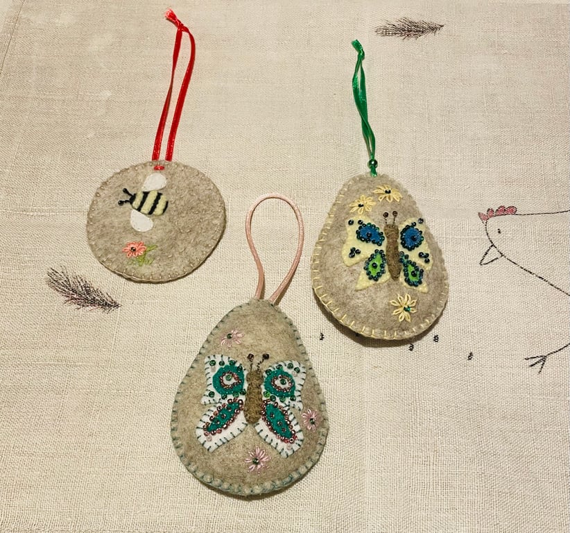 perfectly imperfect , Hand  made Spring  Easter decorations set of  3 eggs 