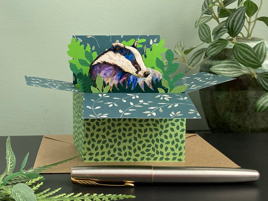Badger Card. Personalised or blank 3D badger box card or Gift Card Holder.