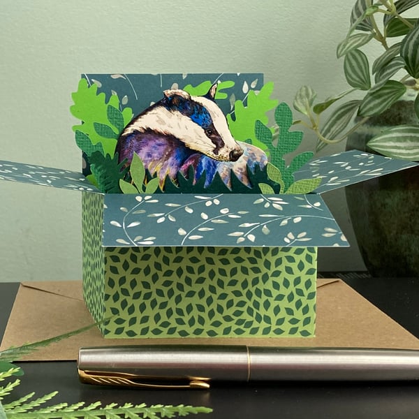 Badger Card. Personalised or blank 3D badger box card or Gift Card Holder.