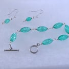 Teal Crackle Glass and Silver Bracelet and Earring Set