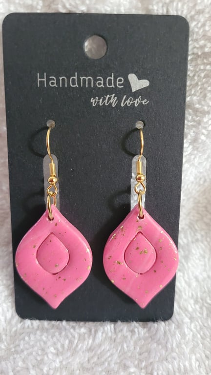 Handmade Polymer Clay Pink and Gold Earrings. 316 Surgical Stainless Steel