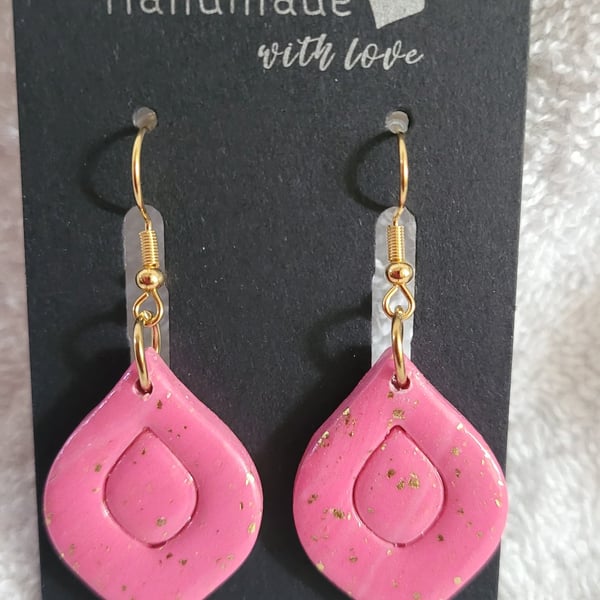 Handmade Polymer Clay Pink and Gold Earrings. 316 Surgical Stainless Steel