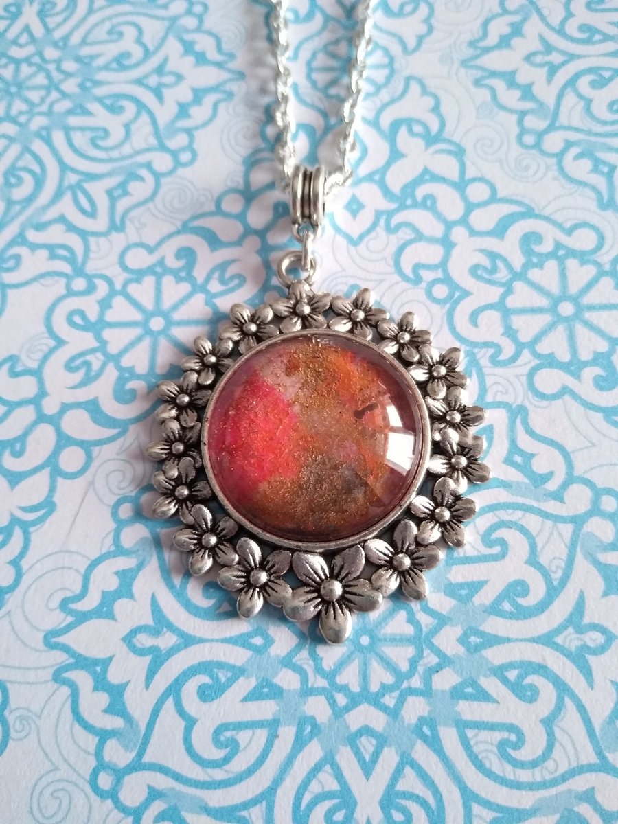 OOAK Flower Setting Autumn Inspired 25mm Wax Cabochon Pendant
